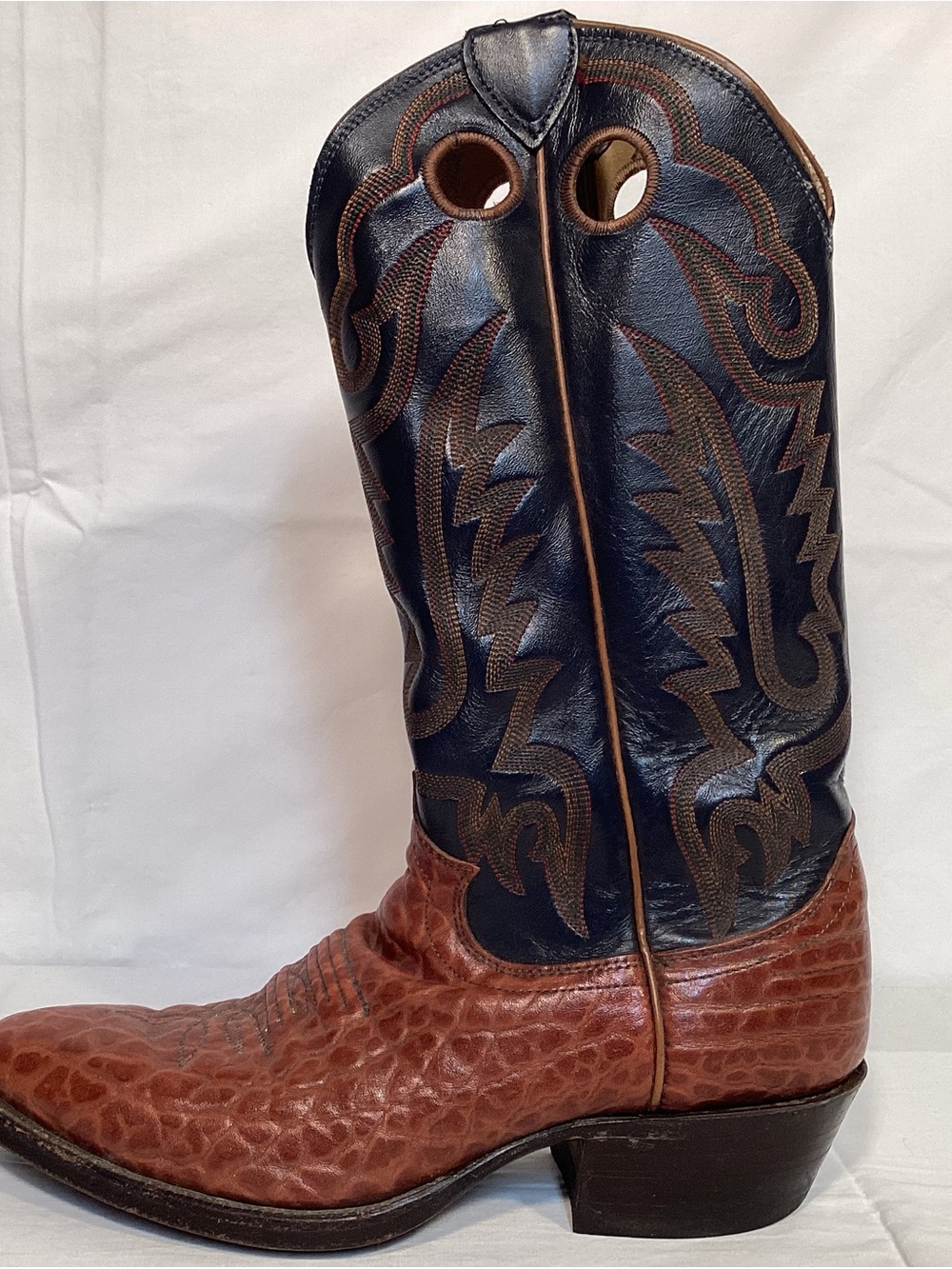 Vintage Justin Boots Exotic Navy Blue and Brown Men's Western Boots Style 2271 - Picture 8 of 16